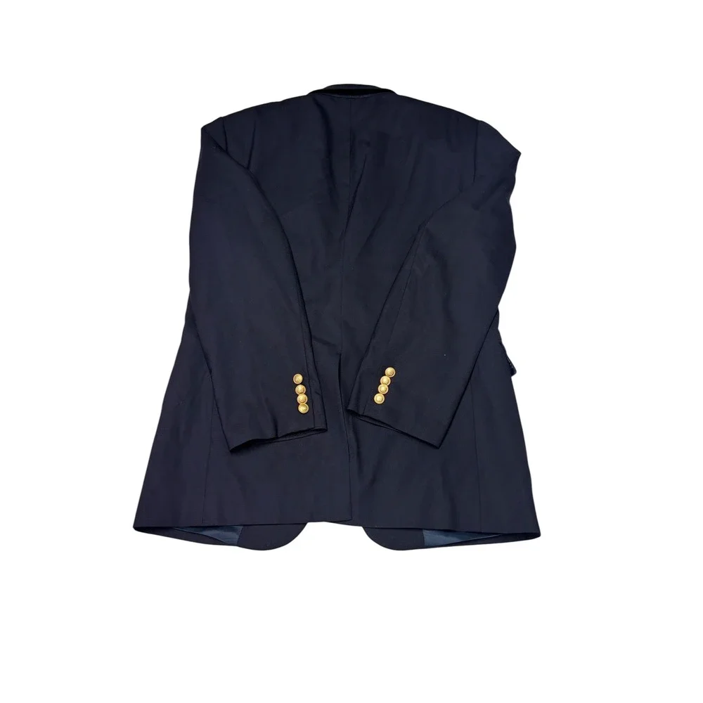 Jos A Bank Mens Navy Blue 100% Wool‎ Blazer Gold Crest Buttons 39R Sport Coat